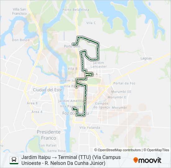 Mapa da linha 0065 UNIVERSITÁRIA de ônibus
