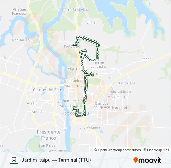 Mapa da linha 0065 UNIVERSITÁRIA de ônibus