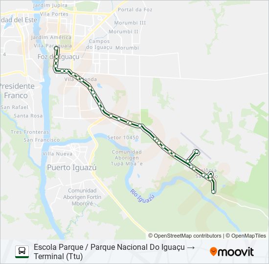 Mapa da linha 0120 PARQUE NACIONAL (NATIONAL PARK) de ônibus