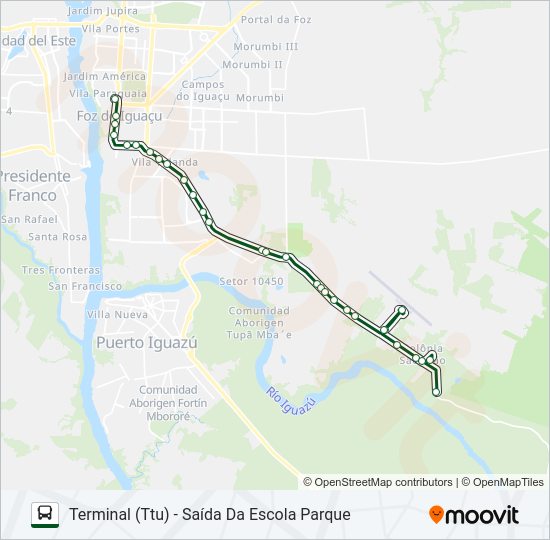 Mapa da linha 0120 PARQUE NACIONAL (NATIONAL PARK) de ônibus