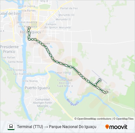 Mapa da linha 0120 PARQUE NACIONAL (NATIONAL PARK) de ônibus