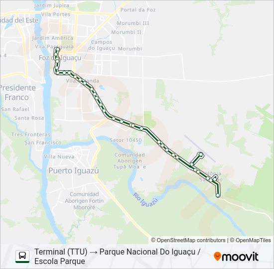 Mapa da linha 0120 PARQUE NACIONAL (NATIONAL PARK) de ônibus