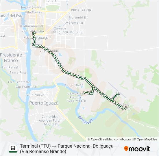 Mapa da linha 0120 PARQUE NACIONAL (NATIONAL PARK) de ônibus