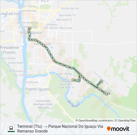 Mapa da linha 0120 PARQUE NACIONAL (NATIONAL PARK) de ônibus