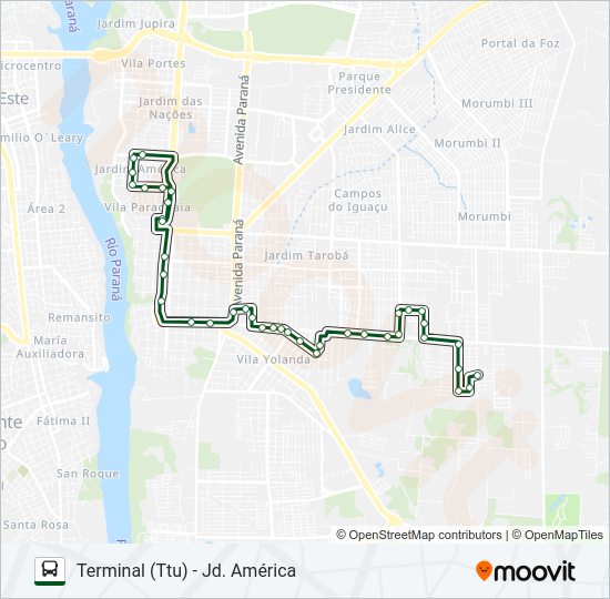 Mapa da linha 0380 JARDIM SÃO ROQUE / JARDIM AMÉRICA de ônibus