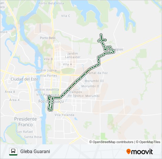 Mapa da linha 0200 GLEBA GUARANI de ônibus