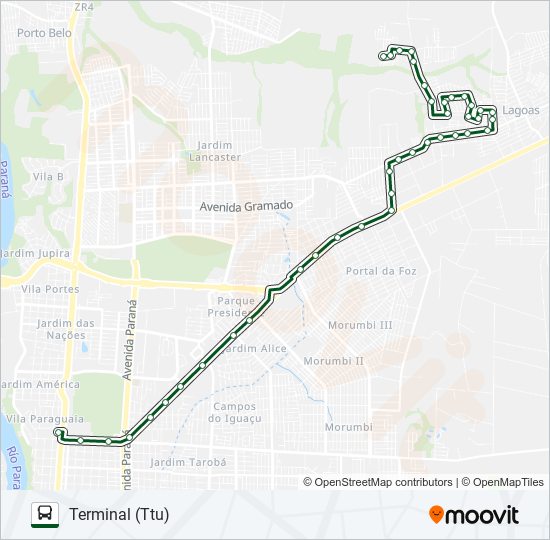 Mapa da linha 0200 GLEBA GUARANI de ônibus