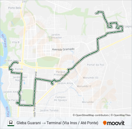 Mapa da linha 0200 GLEBA GUARANI de ônibus