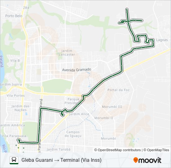 Mapa da linha 0200 GLEBA GUARANI de ônibus