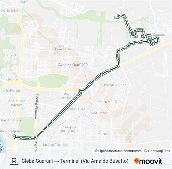 Mapa da linha 0200 GLEBA GUARANI de ônibus