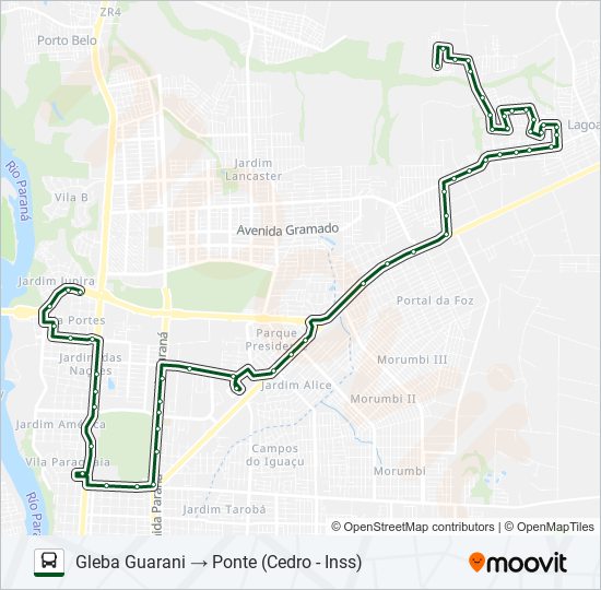 Mapa da linha 0200 GLEBA GUARANI de ônibus