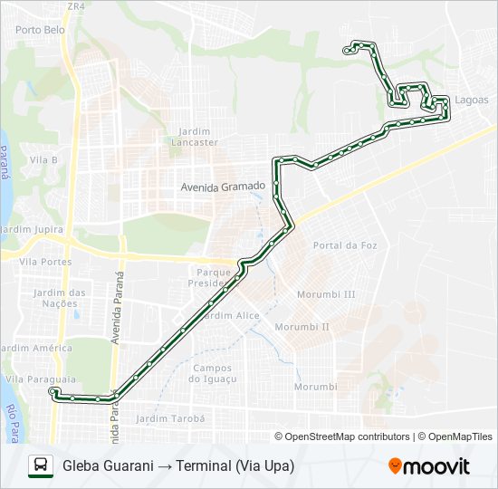Mapa da linha 0200 GLEBA GUARANI de ônibus