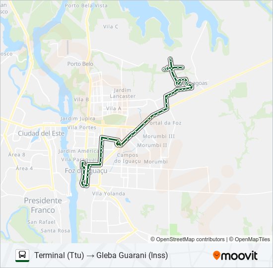 Mapa da linha 0200 GLEBA GUARANI de ônibus