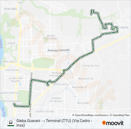 Mapa da linha 0200 GLEBA GUARANI de ônibus