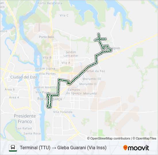 Mapa da linha 0200 GLEBA GUARANI de ônibus