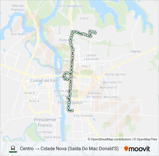 Mapa da linha 0010 CIDADE NOVA de ônibus