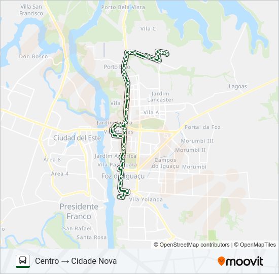 Mapa da linha 0010 CIDADE NOVA de ônibus
