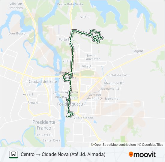 Mapa da linha 0010 CIDADE NOVA de ônibus