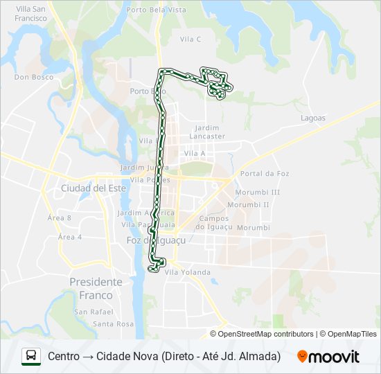 Mapa da linha 0010 CIDADE NOVA de ônibus