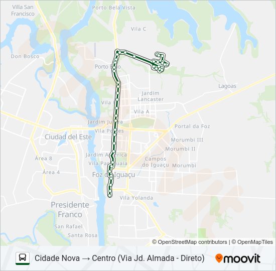 Mapa da linha 0010 CIDADE NOVA de ônibus