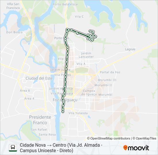 Mapa da linha 0010 CIDADE NOVA de ônibus
