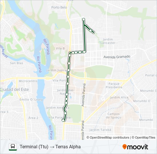 Mapa da linha 0035 TERRAS ALPHA de ônibus