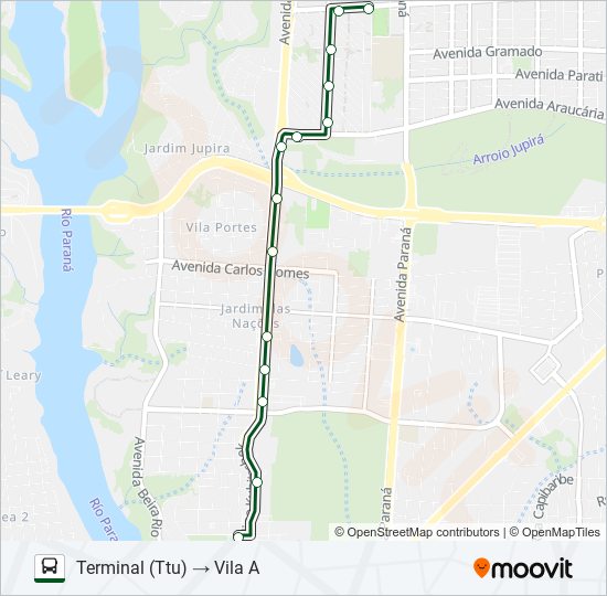 Mapa da linha 0055 VILA A (VIA AV. JK) de ônibus
