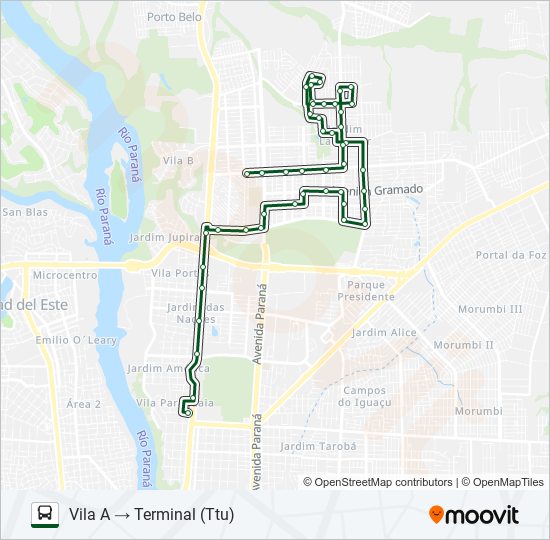 Mapa da linha 0055 VILA A (VIA AV. JK) de ônibus