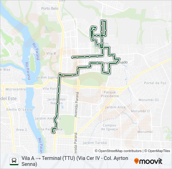 Mapa da linha 0055 VILA A (VIA AV. JK) de ônibus