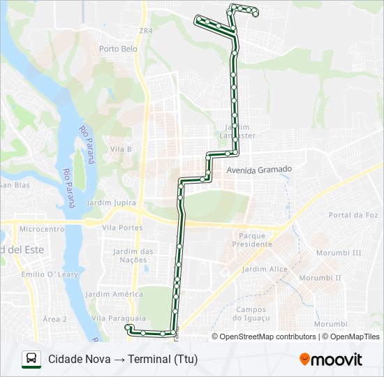 Mapa da linha 0070 CIDADE NOVA (VIA INSS) de ônibus