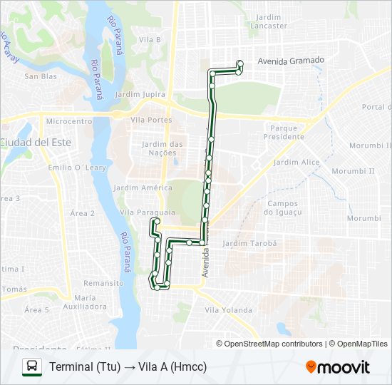 Mapa da linha 0050 VILA A (VIA AV. PARANÁ) de ônibus