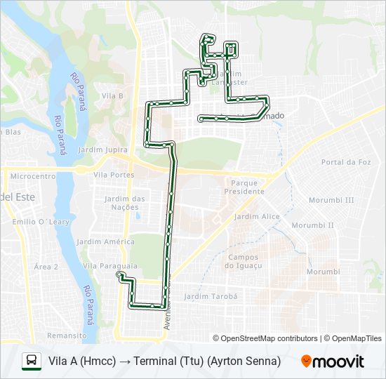 Mapa de 0050 VILA A (VIA AV. PARANÁ) de autobús