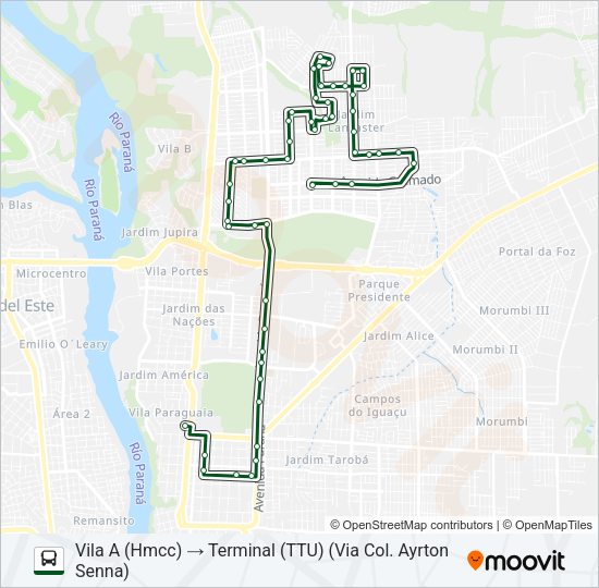 Mapa da linha 0050 VILA A (VIA AV. PARANÁ) de ônibus