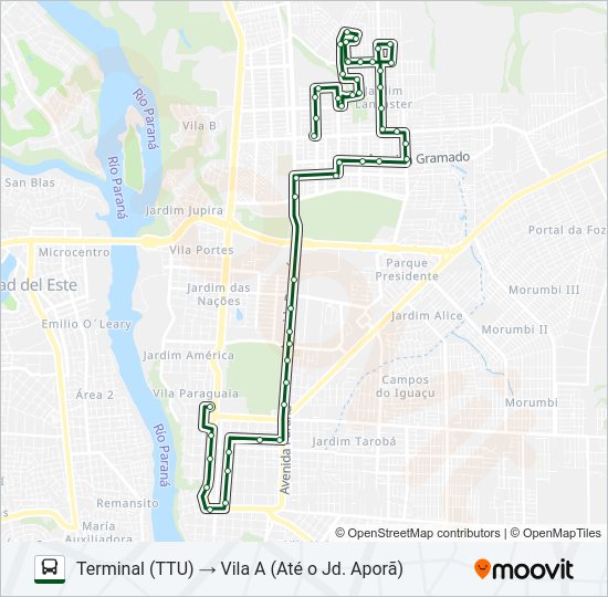 Mapa da linha 0050 VILA A (VIA AV. PARANÁ) de ônibus