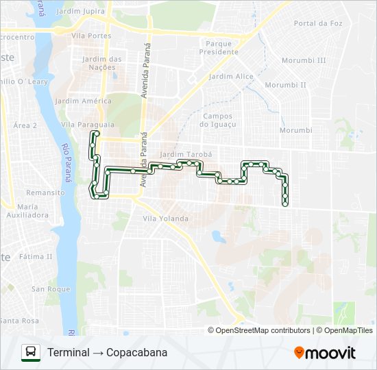 Mapa da linha 0325 JARDIM GUARAPUAVA de ônibus