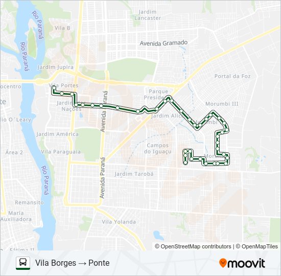 Mapa da linha 0350 VILA BORGES / PONTE de ônibus