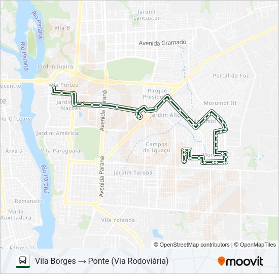 Mapa da linha 0350 VILA BORGES / PONTE de ônibus