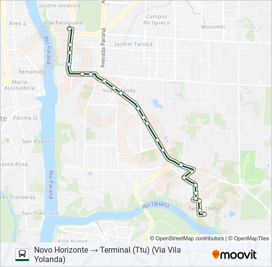 Mapa da linha 0105 NOVO HORIZONTE de ônibus