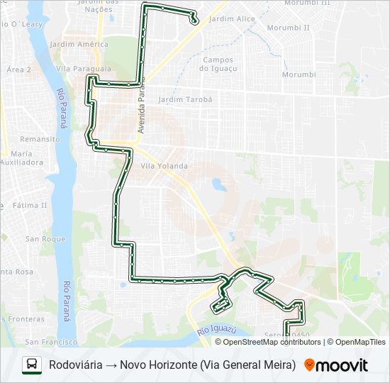 Mapa de 0105 NOVO HORIZONTE de autobús