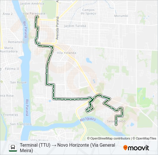 Mapa da linha 0105 NOVO HORIZONTE de ônibus