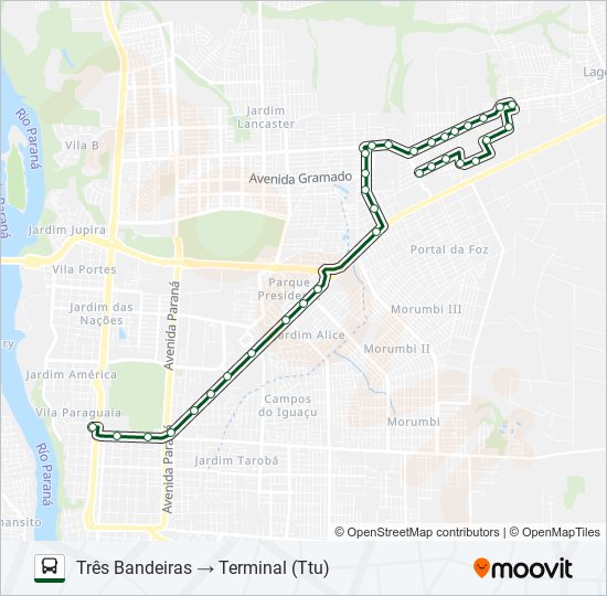 Mapa de 0250 TRÊS BANDEIRAS de autobús