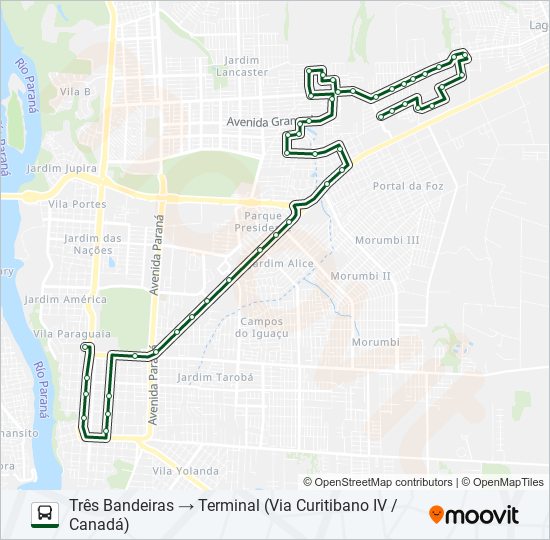 Mapa da linha 0250 TRÊS BANDEIRAS de ônibus
