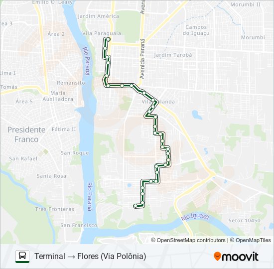 Mapa da linha 0116 JARDIM DAS FLORES de ônibus