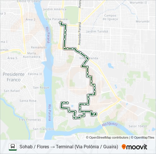 Mapa da linha 0116 JARDIM DAS FLORES de ônibus