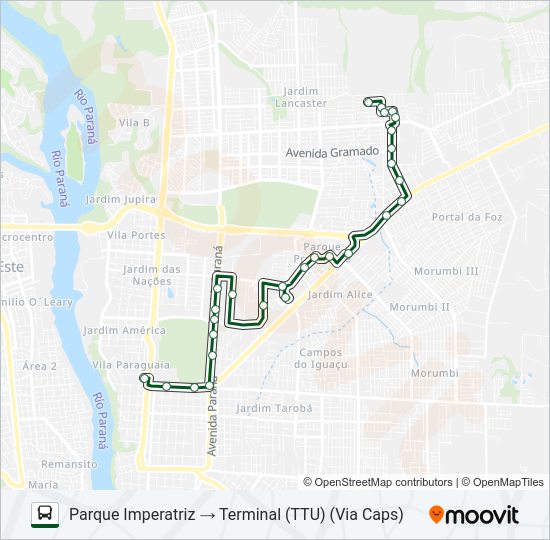 Mapa da linha 0210 PARQUE IMPERATRIZ de ônibus