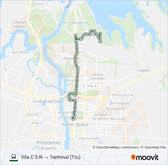 Mapa de 0101-0102 VILA C NORTE - VILA C SUL de autobús