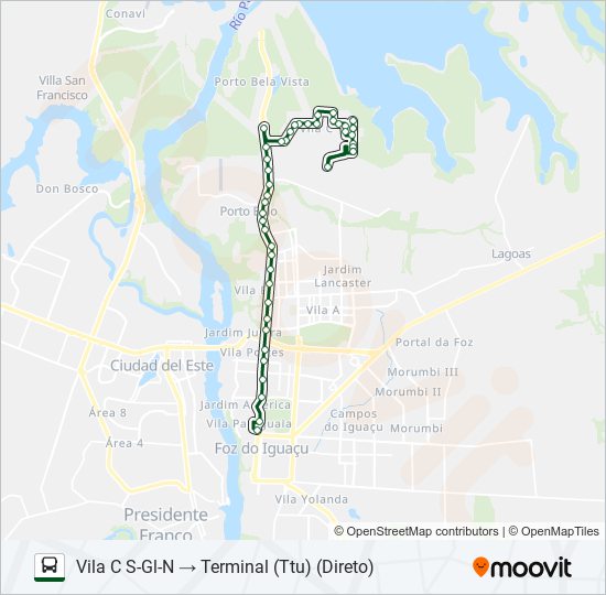 Mapa de 0101-0102 VILA C NORTE - VILA C SUL de autobús