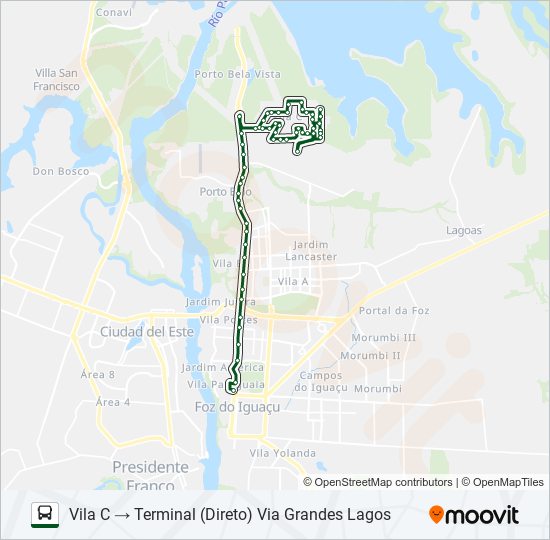 Mapa de 0101-0102 VILA C NORTE - VILA C SUL de autobús