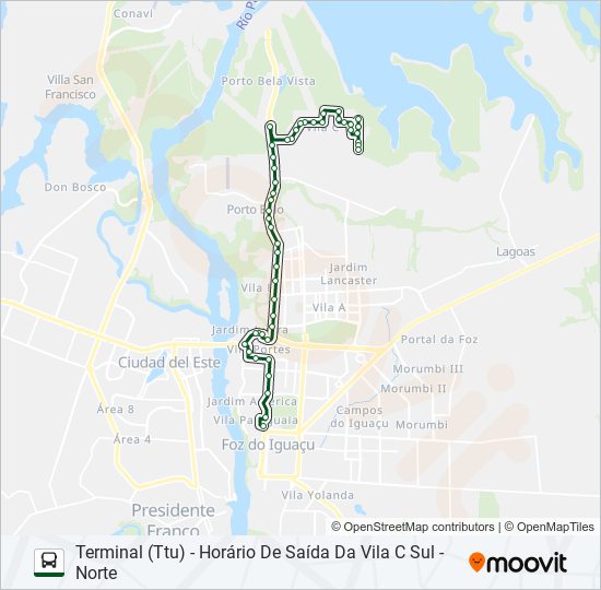 Mapa da linha 0101-0102 VILA C NORTE - VILA C SUL de ônibus