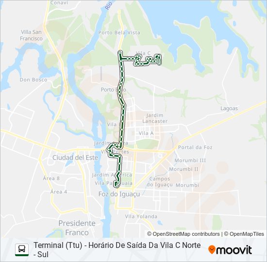 Mapa da linha 0101-0102 VILA C NORTE - VILA C SUL de ônibus